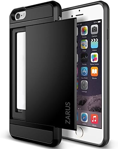 For iPhone 6 Plus / 6s Plus [Heavy Duty] For Apple iPhone 6s Plus [Slide Card Armor] Hybrid Card Slot Wallet Cover, Dual Layer ZARUS Slide Card (Black)
