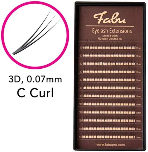Fabu Eyelash Extensions Russian Volume 3D Fans, Thickness/Diameter 0.07, C Curl, one length per tray 10mm | 11mm | 12mm | 13mm | 14mm | 15mm (13mm)