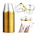 Feiyen Gold Plastic Cups for Party Decorations - 100 x 9 Oz Clear Disposable Cups Old Fashioned Tumblers - Elegant Gold Rimmed Cups for Wedding bride shower, Graceful Party Cups with Gold Rim