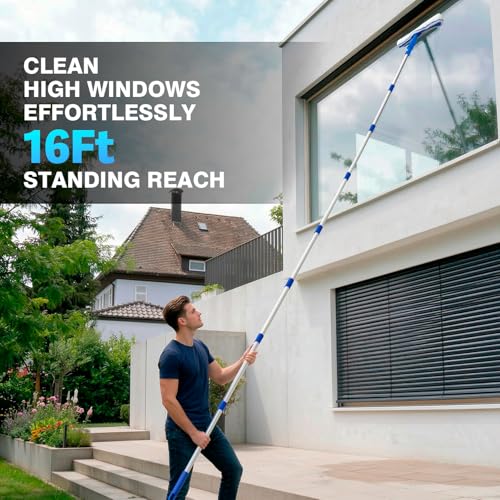 ARTIPOLY Window Cleaning Equipment with 3m Extendable Handle, 8-Section Long Pole Glass Cleaner with Silicone Squeegee & Microfiber Scrubber for Windows, Shower Glass, Mirrors, Doors & Car