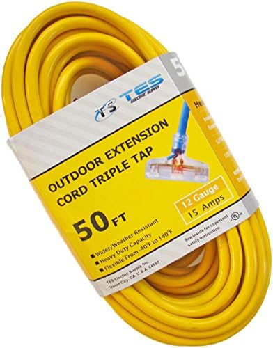 TES 12 Gauge 50 Ft. 12/3 Triple Tap SJTW Heavy Duty Extension Cord with Lighted Plug