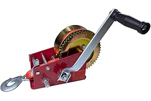AQTZGOS 2500LBS Hand Winch Boat Trailer Winch with 10M (32ft) Red Belt, Two Way Ratchet Gear Crank Winch for SUV ATV UTV Winc