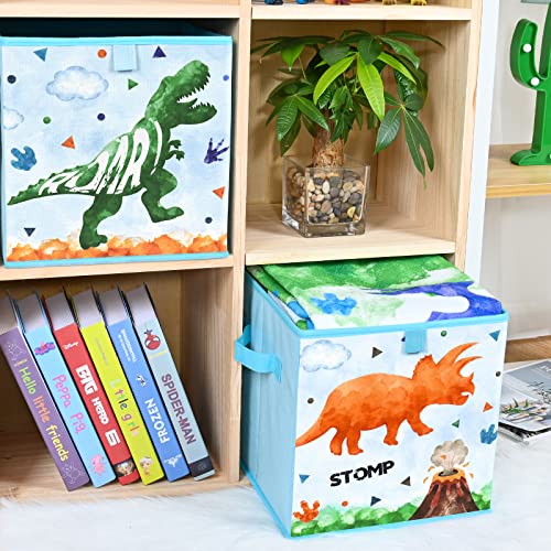 Dinosaur Cube Storage Bins 2 Pack Fabric Foldable Storage Cubes Organizer for Kids Blue