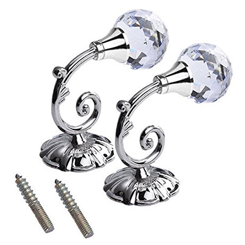 GEZICHTA 2 Pieces Metal Crystal Glass Wall Mounted Curtain Holdbacks Tassel Curtain Hook Multi Use Wall Hook Coat Hanger(Silver)