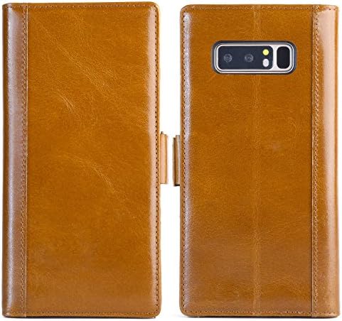 Galaxy Note 8 Leather Wallet Case -- Purfit Design Genuine Leather Flip Kickstand Wallet Case Cover for Samsung Galaxy Note 8--(Handmade)(Built-in Stand)(Magnetic Closure)(Cards Slot) (Camel Brown)