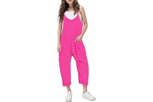 RAISEVERN Jumpsuits for Girls Casual Sleeveless Loose Spaghetti Strap Summer Rompers Long Pants with Pockets