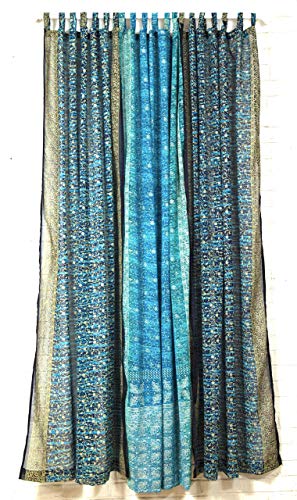 BLUE CURTAIN Window Treatment Draperies Boho Curtains over 20 colors Sari panel 96 inch for bedroom living room dining room kids yoga studio canopy tent W GIFT bag, Navy and Turquoise accents