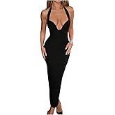 SOLY HUX Women's Halter Bodycon Dress Sleeveless Split Back Party Cocktail Long Dresses