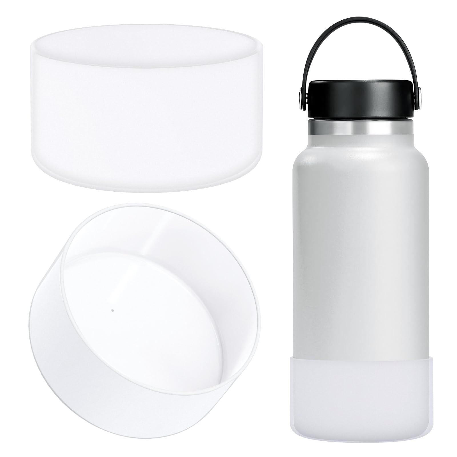 Linkidea Water Bottle Boot Compatible with Hydro Flask Wide Mouth Flex Cap/Straw Lid/Chug Cap 32oz/40oz, Silicone Bottle Bottom Sleeve Cover Protector, Bottle Bumper (Clear / 2 Pack)