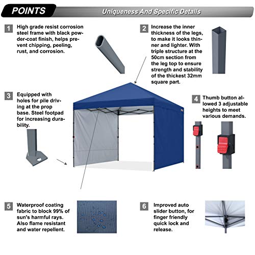 ABCCANOPY 2.4x2.4M Pavillon Outdoor Easy Pop-up-Überdachungszelt mit 2 Seitenwände,Navyblau – Bild 4
