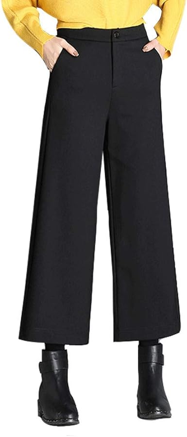 Evedesign Women S Wool Blend Wide Leg Pants Winter Warm Thick High
