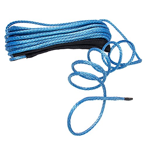 Bang4buck 1/4" x 50' Synthetic Winch Rope Line Cable Tow Strap 6000 LB Breaking Strength with Timble for Winches SUV ATV UTV Vehicle Boat Ramsey Cars Blue