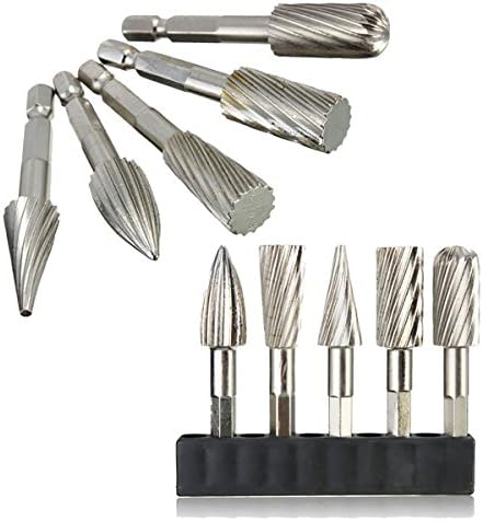 5pcs 1/4 Inch Hex Shank HSS Rotary Burrs Cutter Grinding Tool