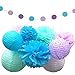 Fonder Mols Tissue Paper Pom Poms Flowers (Mint Lavender,16pcs) for Mermaid Under The Sea themed Birthday Baby Shower Hanging Decorations