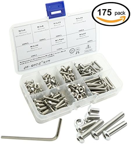 175PCS M4 304 Stainless Steel Button Hex Socket Head Cap Screws Bolts Nuts Assortment Kit