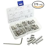 175PCS M4 304 Stainless Steel Button Hex Socket Head Cap Screws Bolts Nuts Assortment Kit