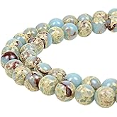 JarTc Natural Stone 6 Colors Sea Sediment Imperial Jasper Round Loose Beads for Jewelry Making (10mm, Water Blue)