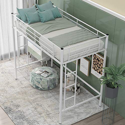 Twin Loft Bed Frame with 2 Ladders, High Metal Loft Bed for Kids, 220