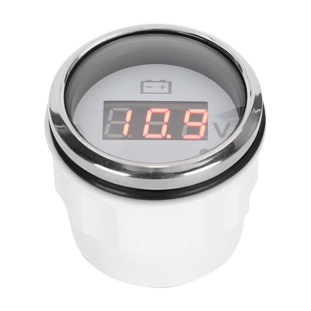 Marine Volt Gauge White - Led Battery Voltage Gauge 52Mm/2In With Warning Sensor Light Replacement For Car & Boats(White)