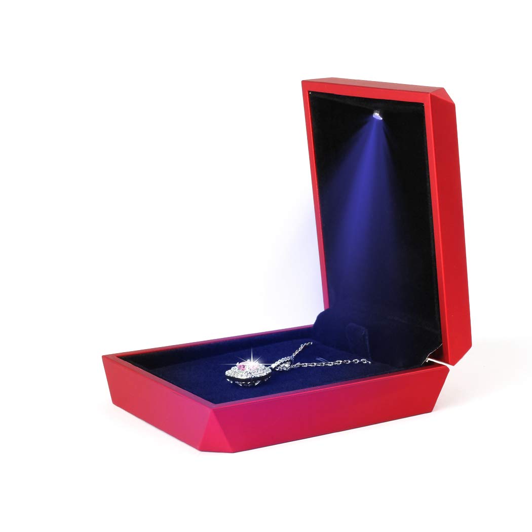 iSuperb LED Pendant Necklace Box Bracelet Box Couple Jewelry Gift Boxes Case Small Jewelry Display for Proposal Engagement Wedding Valentine's Day (Red)
