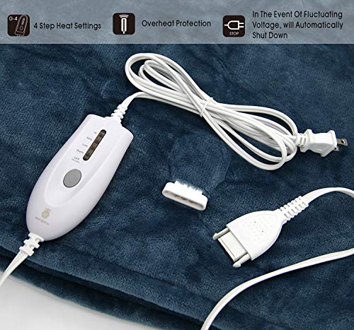 MARQUESS Electric Blanket Micro Plush Sherpa and Reversible Heated Throw Flannel Washable Comfortable Blanket with 4 Heat Settings/Safety 4 Hours Auto-Off Controller (Navy Blue, 50 x 60)