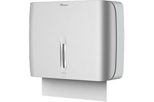 PLUSSEN Paper Towel Dispenser Wall Mount Commercial & Home Use ABS Matte Silver Gray with Window Holds 200 C/Z/Multi-Fold Towels Includes Hardware & Key Bathroom Paper Towel Holder