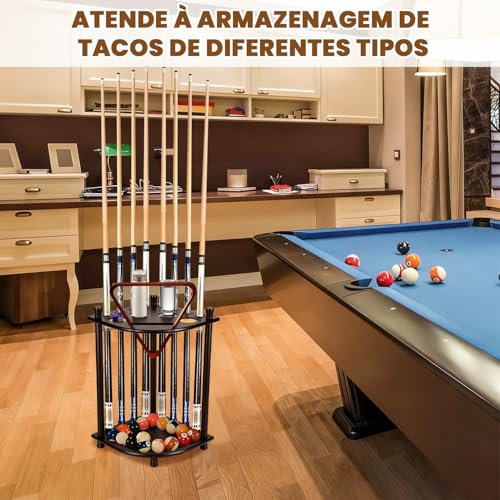 Suporte de Pau de Piscina, Suporte para Taco de Piscina de Chão, Suporte para Taco de Sinuca, Apenas Suporte para Tacos, Comporta 8 Bastões de Piscina e um Conjunto Completo de Bbolas