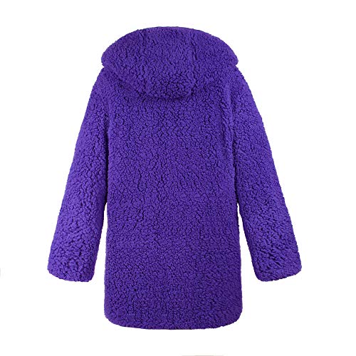 Sunward Women's Warm Reversible Faux Fur Winter Hooded Cardigan Coat (3XL, Purple)