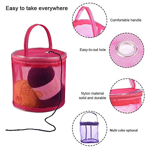 Pawaca Yarn Crochet Thread Storage, Round Mesh Bag Yarn Case Organizer Tote for Knitting, Crotchet, Sewing, Needlework(Rose)