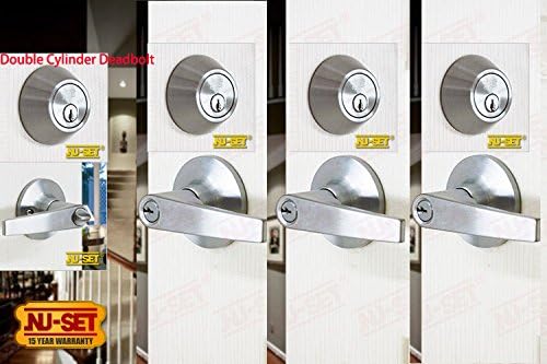 NU-SETLock | Tustin Series: Light Commercial & Residential Double Entry Double Cylinder Deadbolt Keyed Alike Lock & Lever Door Knob Combo | 3 Pack Door Knob & Deadbolt Lock Set (Satin Chrome Finish)
