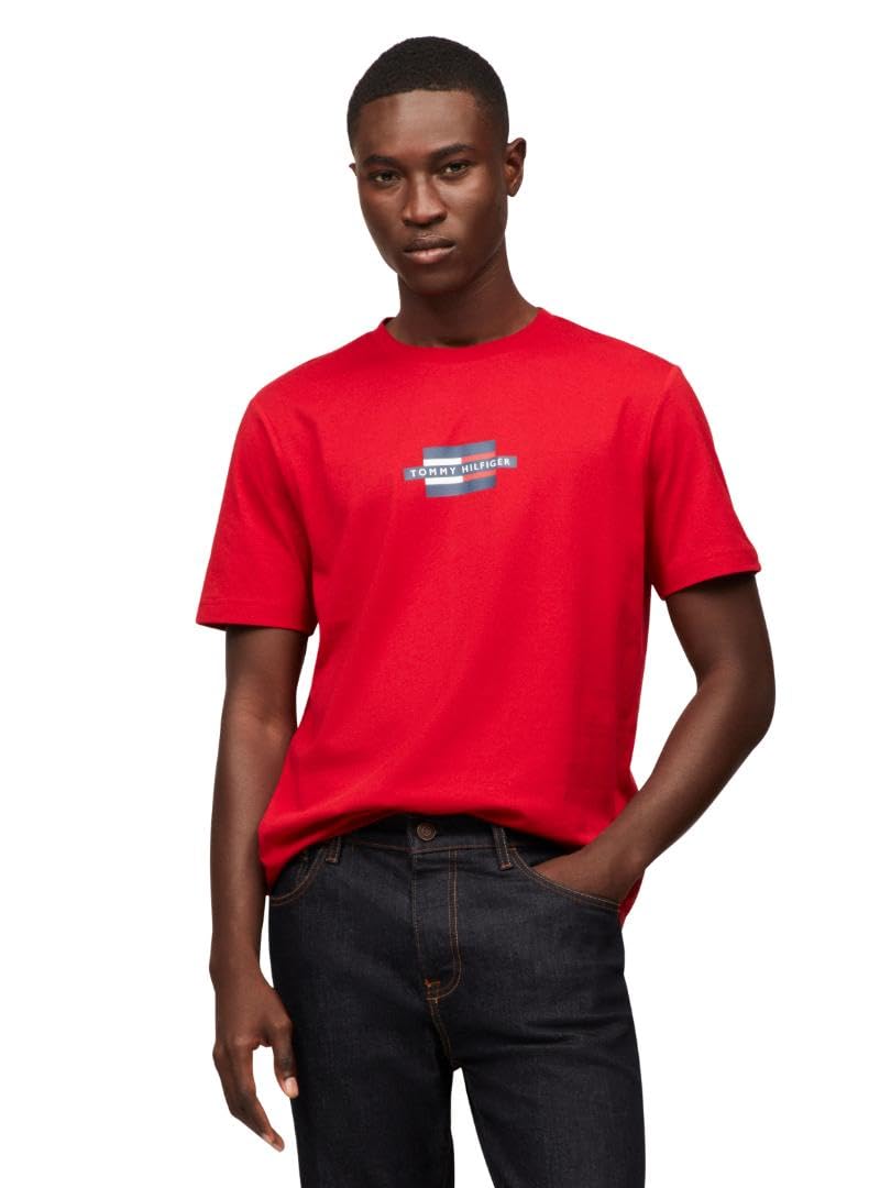 Tommy Hilfiger Men’s Flag Box Hilfiger Logo Tee, Medium Red X-Large