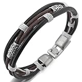 Men,Women's Alloy Genuine Leather Bracelet Bangle Rope Black Silver Brown White Braided