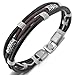 INBLUE Men,Women's Alloy Genuine Leather Bracelet Bangle Rope Black Silver Tone Brown White
