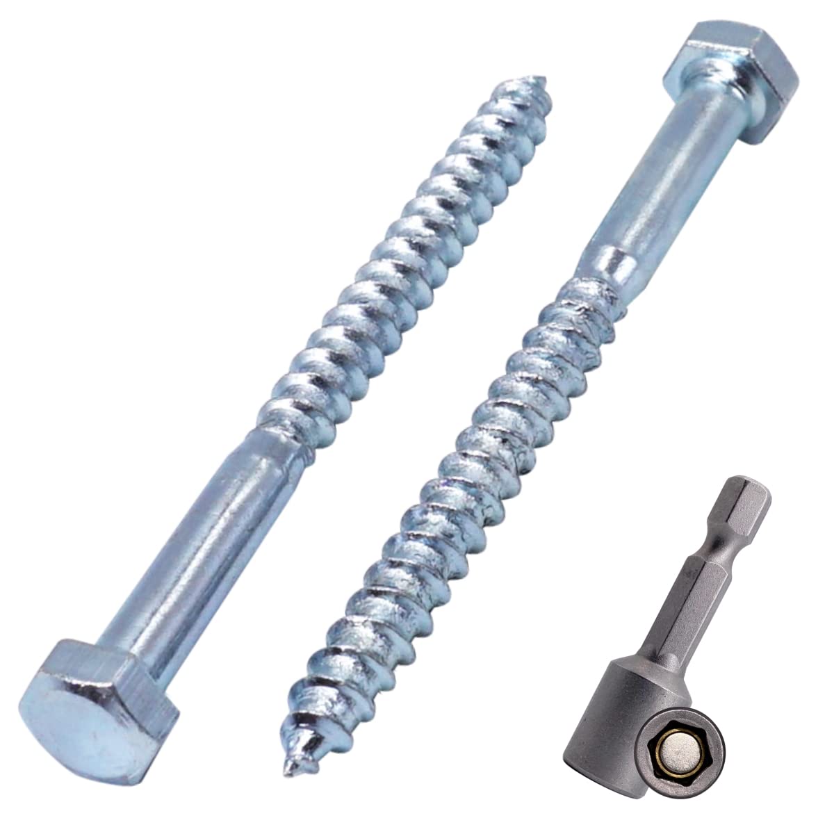 SKIR'CO (50 pcs) DIN 571 Zinc Plated Steel Hexagon Wood Screws M5 x 60 mm, Coach Screws, Hex Screw, Lag Bolts (With Magnetic Hex Bit) โ image 1