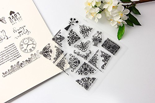 GIMITSUI Store Clear Silicone Stamps Set Lace Corner Elements for Scrapbooking Photo Album Cardmaking Journal Paper Card Craft Diary Notebook (14x15cm)