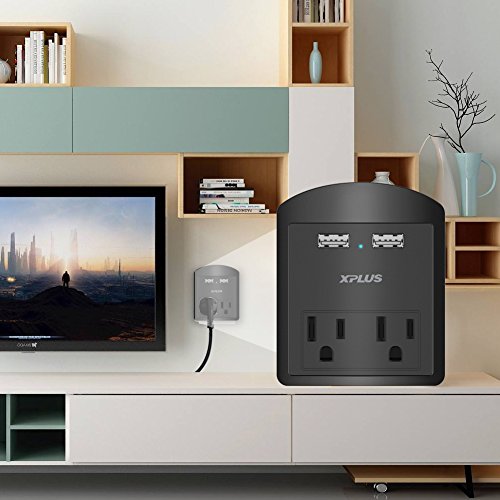 USB Wall Mount,XPLUS 2 USB Charging Ports (2.4A) & 2 AC Outlet Plugs, Surge-protected Power Socket Extender with Topside Phone Holders for iPhone, iPad and Others, ETL Certified - Thumbnail 4
