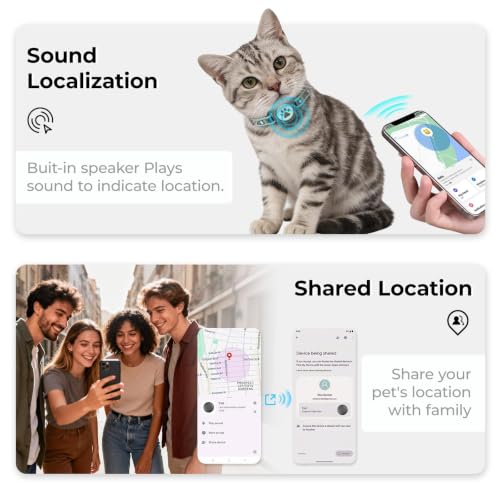 JIARUI Katzen Tracker (iOS & Android), SmartTag Tracker Haustierhalsbänder Ohne ABO für Katze, Wasserdicht GPS Katzenhalsband Ortungsgerät (1 Pack)