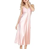 Lu's Chic Women's Satin Nightgown Dress Silk Lace Sleeveless Long Chemise Lingerie Sleepwear