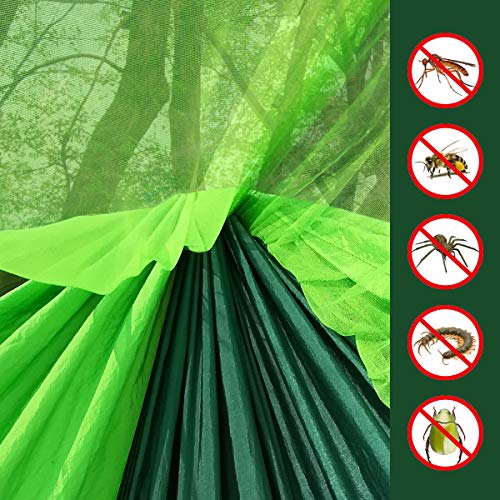 WOVUU Camping Hammock with Net,Lightweight Outdoor Indoor Portable Hammock with Tree Starps,Carabiners,Durable Parachute Nylon Hammocks for Travel Backpacking Hiking Fishing Adventures
