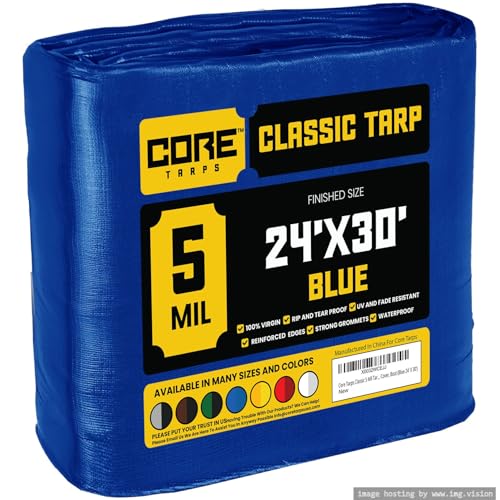 Core Tarps Abdeckplane Gewebeplane(105 g/m² |24′ X 30′ | 7.3m X 9.15m | Blau) 5 Mil PE Schutzplane mit Ösen, Mehrzweck Abdeckung für Holz Gartenmöbel,