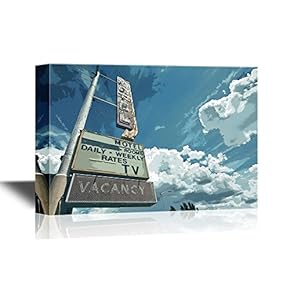 Canvas Wall Art - Old Motel Sign on Route 66, USA - Gallery Wrap Modern Home Art | Ready to Hang - 12x18 inches