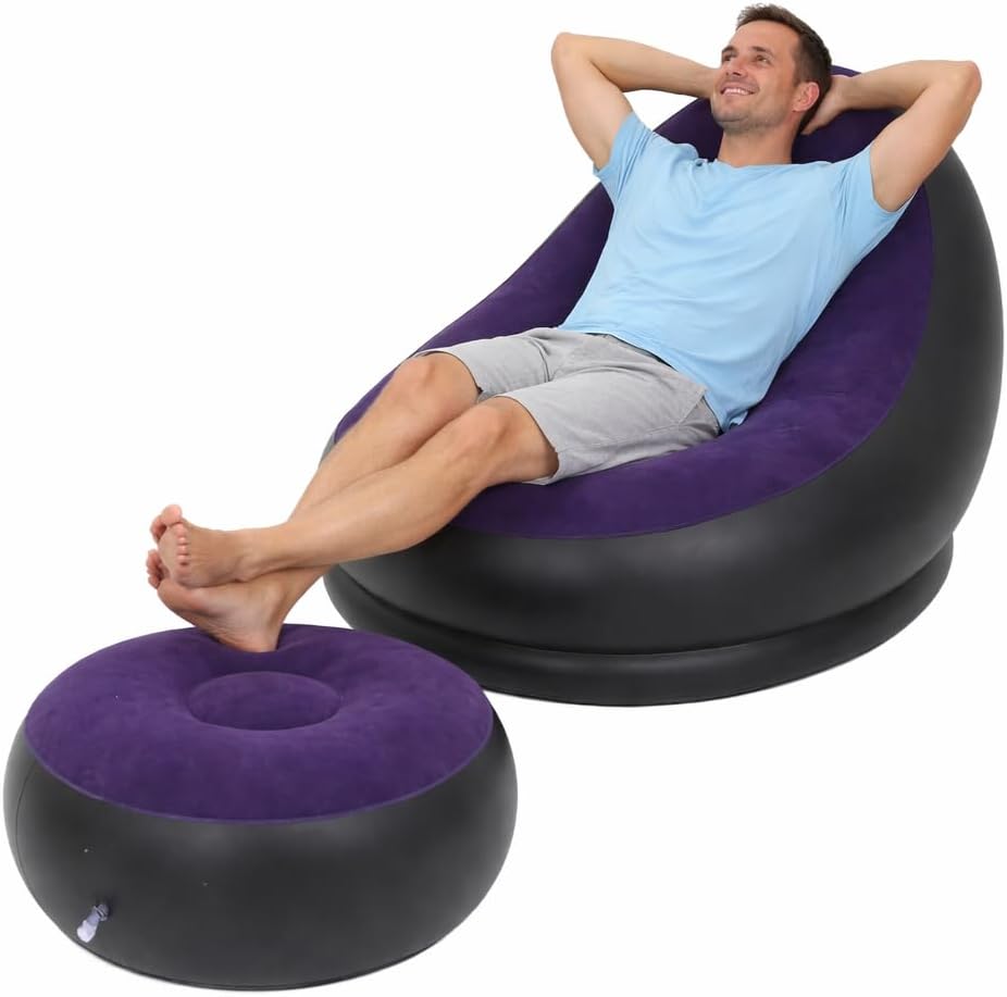 eBoutik Deluxe Inflatable Lounge Chair & Footstool Navy