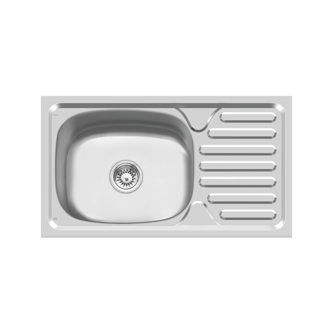 Cera Dakota Lite Single Bowl Sinks with Drain Board B4622102 Matt