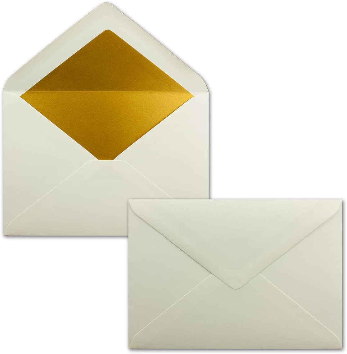 NEUSER PAPER 10x DIN C5 envelopes 15.7 x 22.5 cm in natural white with gold silk lining, wet glue, blank letter envelopes