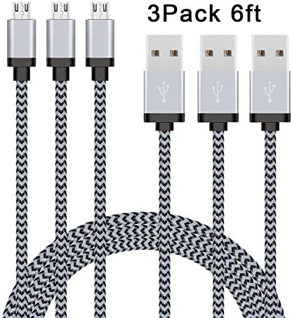 Micro USB Cable, RODERICK 6ft High Speed Micro-USB to USB 2.0 Cable Nylon Braided Android Charging Cord Micro USB Charger for HTC, Blackberry and More (Black&amp;Grey 3 Pack)
