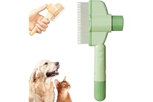 PETUPS Pet Hair Removal Comb Flea Comb, 2025 Cat Dog Brush for Massaging and Cleaning Shedding Pet Hair, Multifunctional Cat Brush with Release Button, Pet Hair Grooming Brush Supplies(Green)