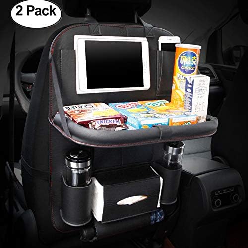 HONCENMAX Car Seat Back Organizer - Foldable Dining Table Holder Tray Bottles Holder - Multifunctional Protector Storage Bag Kick Mat - PU Leather [2 Packs]