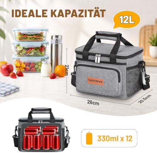 Kühltasche Klein 12L Cooler Bag 14h Kühlung Isoliertasche Faltbar Lunchbag