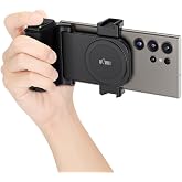 Travel Phone Camera Grip with Remote Control for S26 S25 Ultra Vlog Video | silicone anti-slip grip, detachable remote, dual cold shoe slots, 1/4" tripod thread, design for vlog video shooting