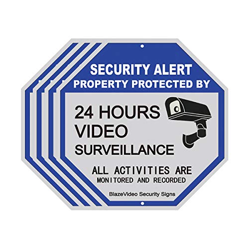 4-Pack Video Surveillance Sign-24 Hours All Activities are Monitored and Recorded-Safety Sign for Home and Business CCTV Cameras Octagon 12"X12" Aluminum Sign UV Coated and Waterproof - Thumbnail 2